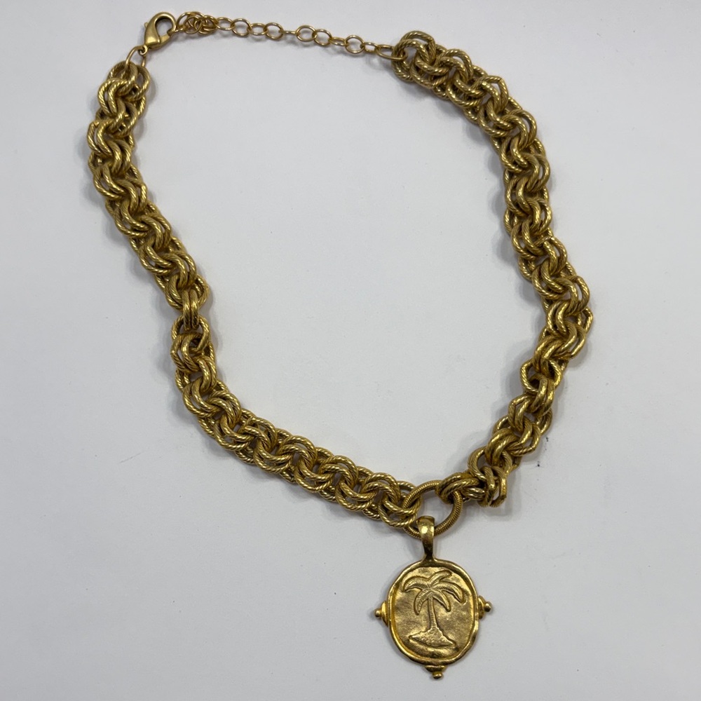 Susan Shaw Gold Chain Necklace with Palm Tree Pendant